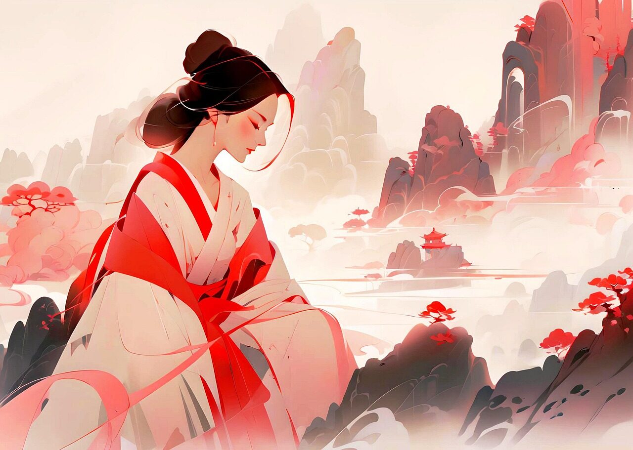 haiku, geisha, japan, ai, asia, wow, cherry blossom, drawing, art, ai generated
